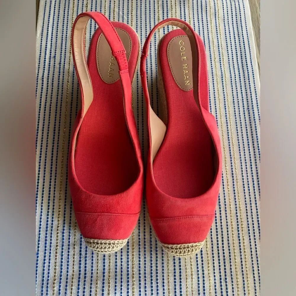 Cole Haan Espadrille Womens Sz 9.5 Cloudfeel Wedge Sandals Coral Orange NEW